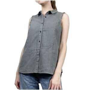 FREE PEOPLE Distressed Linen Cotton Button Up Sleeveless Tank Top Size S Boho